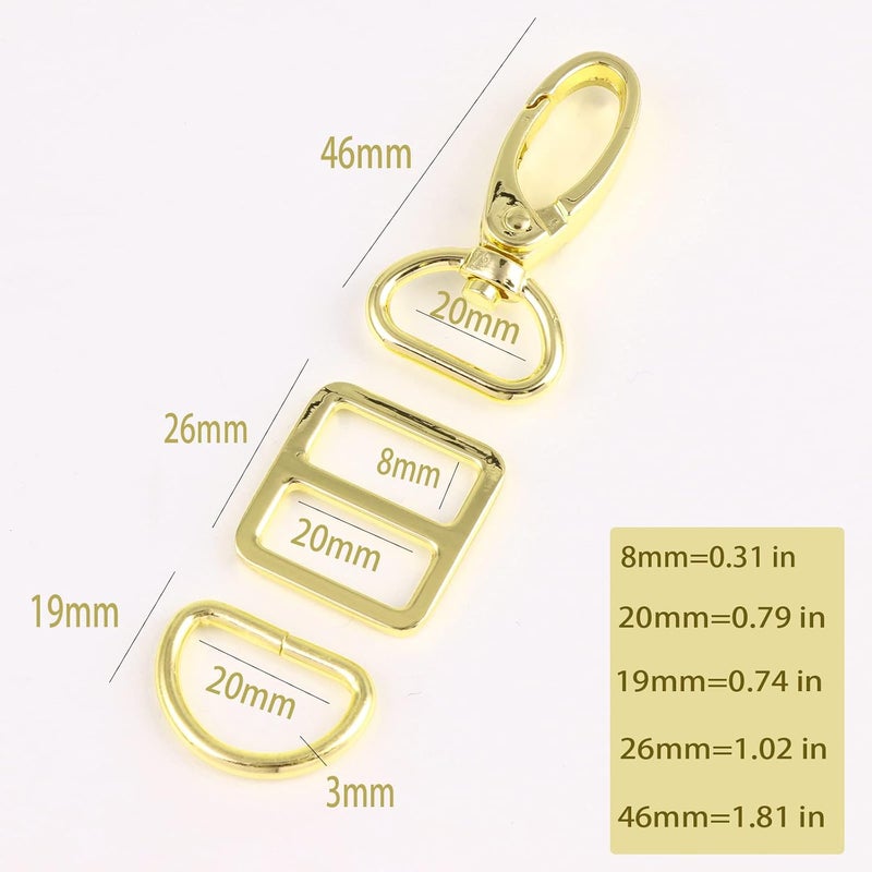PECMER 3/4 Inch Purse Hardware for Bag Making 18 Pcs Swivel Clasp Swivel Clasp Hooks Keychain Clip Purse Strap Chains Hardware D Rings for Purse Buckle Straps 20mm Gold - Image 2